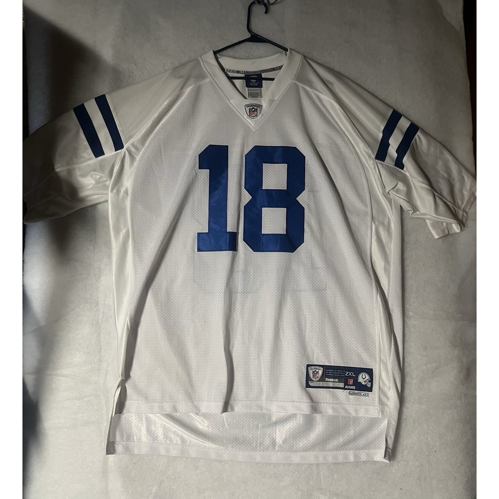 Peyton Manning Colts Reebok Authentic Stitched Jersey White Men's 2XL +2 READ